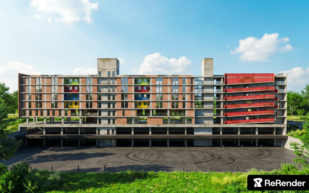 Apartment Complex in Eco-friendly Sustainable style - ReRender AI