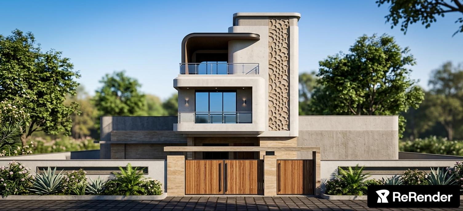 Single Family Home in Biomorphic style - ReRender AI